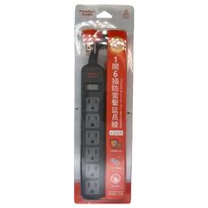 PowerSync 包爾星克 直立式1開6插 防雷擊延長線 3孔 TS6ZF012 24.8 x 4.3 x 3cm, 1.2m, 黑色, 1條