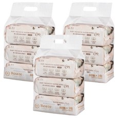 Roaze 柔仕 嬰兒純水濕紙巾 80張, 3包, 3袋