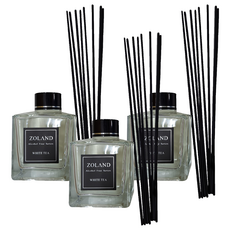 LifeShopping 家居香薰套裝組 藤條黑纖維棒, 白茶, 150ml, 3組