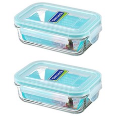 Glasslock 格拉氏洛克 強化玻璃微波保鮮盒 長方形 400ml, 2 個容器 + 2 個蓋子, 2個