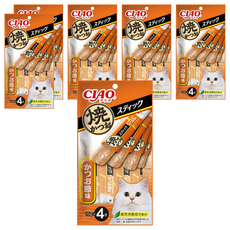INABA CIAO 啾嚕 寒天鰹魚燒肉泥 柴魚片 15g x 4入, 條狀包裝方便餵食, 綠茶除臭成分配方, 有助減少貓咪糞便的異味, 60g, 6袋