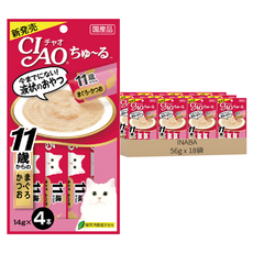 INABA CIAO 啾嚕 肉泥 11歲老貓用, 鮪魚 + 鰹魚, 56g, 18袋