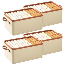 樂居家 可摺疊 抽拉式衣物收納盒, 卡其色, 4個