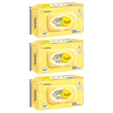 PiYOPiYO黃色小鴨純水嬰兒柔濕巾EDI超純水柔嫩舒適徹底潔膚, 80張, 3包