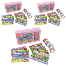 Miravivi 紙膠帶禮盒 套裝 和紙膠帶x4 和紙貼紙x9 寬2.5cm/1.8cm 長度約500cm, 櫻桃小丸子, 3盒