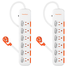 PowerSync 包爾星克 6開6插滑蓋防塵防雷擊延長線 TS6DB627, 2.7m, 白色, 2條