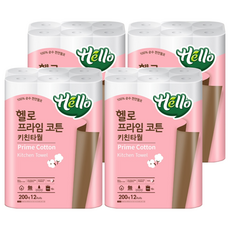 Hello Products 捲筒式廚房紙巾 200張, 12捲, 4袋