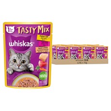 whiskas 偉嘉 什錦珍味系列 貓主食餐包, 雞肉 + 鮪魚 + 紅蘿蔔湯汁, 70g, 12包