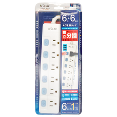 Dr.AV 聖岡科技 延長線 6切6插 獨立分控 90度L型超薄平貼式, 1m, 白色, 1個