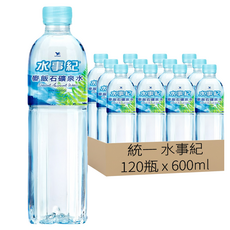 統一 水事紀 麥飯石礦泉水, 600ml, 120瓶