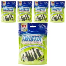 TWISTIX 特緹斯 雙色螺旋潔牙骨, 幫助去除牙菌斑和牙垢, 保持口氣清新, 5包, 綠茶 PLUS + 薄荷雞肉口味, 156g