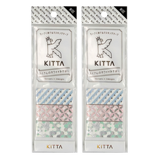 KING JIM KITTA 隨身攜帶和紙膠帶, 10張 x 3種設計, Wide 銀箔幾何, 2包