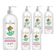 ATTITUDE 艾特優 嬰幼兒奶瓶餐具洗潔精，天然成分，低敏配方，按壓頭設計, 1L, 6瓶