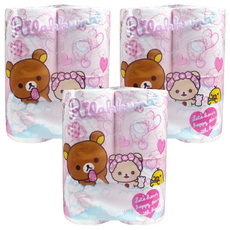 HAYASHI 拉拉熊印花滾筒衛生紙 100%原木紙漿 超細柔雙面印花 特殊加工 觸感舒適 吸水性佳, 30m, 4捲, 3袋