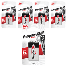 Energizer 勁量 9伏特鹼性電池，5年儲存期限, 1顆, 5顆