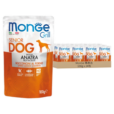 Monge 瑪恩吉 grill炙燒肉塊無穀 主食犬餐包 高齡 低卡犬, 鴨肉, 100g, 24包