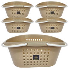 GINII 基尼 多功能衛浴橢圓提籃 MIT台灣設計製造, L(34.7 x 24.6 x 15.6cm), 奶茶色, 5個