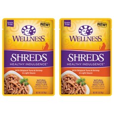 WELLNESS 寵物健康 貓用 全方位鮮肉主食餐包 肉條, 鮪魚+鮮蝦, 3oz, 2包