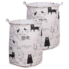 小麥購物 圖騰圓筒衣物摺疊收納籃 L2474, 2個, 貓咪