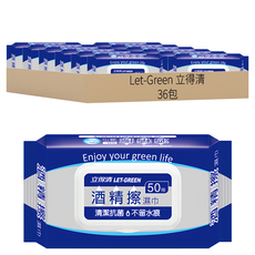 立得清酒精擦50抽-清潔抗菌不留水痕 外出居家必備, 1入, 36包