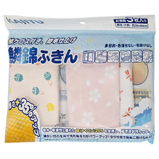 Kajitu 乾濕兩用雙面凹凸魚鱗紋和風印花超強吸水速乾無痕除塵去汙吸油加厚不掉絮百潔抹布3件組, 30 x 40cm, 1組