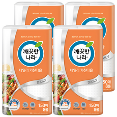 KleanNara 可綠納樂 捲筒式廚房紙巾 150枚, 8捲, 4袋