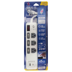 WeiTien 威電 20W QC PD 智慧快充4開3座電源線 1.2M, 白色, 1個