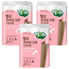 Hello Products 捲筒式廚房紙巾 200張, 12捲, 3袋
