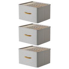 小麥購物 布藝抽屜式摺疊衣服收納箱 L2432, 3個, 灰色