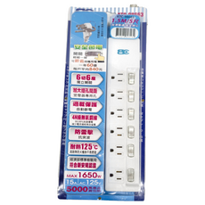 BC博銓 六開六插 扁平式易拉插頭安全電源延長線 3孔, 1.5m, 白色, 1條