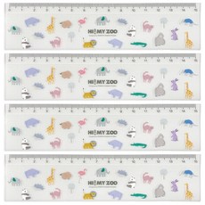 KUTSUWA hi my zoo 15公分尺 可愛動物造型 刻度清晰 輕巧方便攜帶, 透明, 4入
