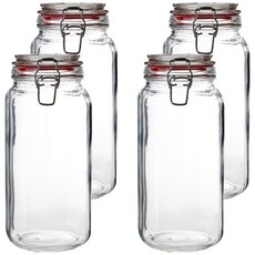 Premier 扣式玻璃密封罐 紅色 2L 四入組, 密封保鮮, 廚房收納好幫手, 4個