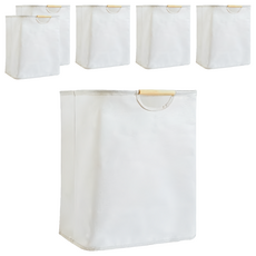 無印風質感收納籃 牛津布+木柄+鐵, 小款(40 x 30 x 30cm), 米色, 6個