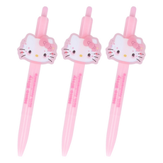 sun-star Hello Kitty 50週年黑色油性0.5mm原子筆, 粉嫩腮紅, 3支