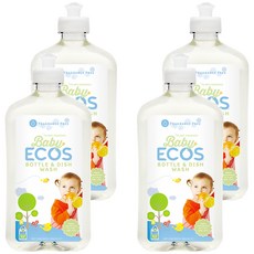 ECOS 嬰幼兒奶瓶餐具清潔液 500ml, 有效清潔奶垢油汙, 中性PH值溫和不殘留, 4瓶