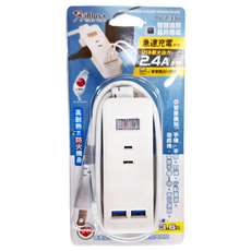iPlus 保護傘 1切3座2埠USB快速充電延長線組, 1.1m, PU-2133U, 1組