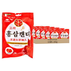 mAmmos 高麗紅蔘糖, 韓國代表紅蔘糖果, 紅蔘香氣濃郁, 口感清新, 80g, 10袋