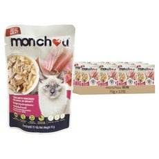 monchou 萌啾 全齡貓 真肉煲貓餐包, 白身鮪魚 + 煙燻鮭魚, 70g, 12包