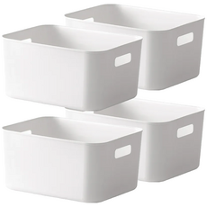 懶角落 整理收納籃 白色 中號 PP材質, 28 x 20.2 x 19.3cm, 4個