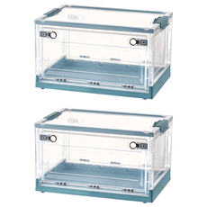 HAPPY ISLAND 三開透明收納箱, 萌萌綠茶色, 25L小號, 38.5x29x23.5cm, 底部帶滾輪, 湛湛藍 + 透明色, 47 x 35 x 23.5cm, 2個