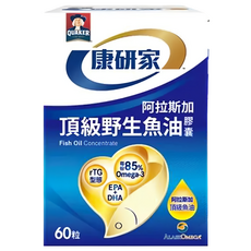 QUAKER 桂格 康研家 頂級野生魚油膠囊 85% 高濃度/1.2g Omega-3/EPA/DHA/阿拉斯加野生鱈魚, 60顆, 1盒
