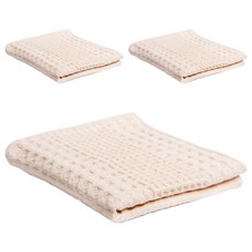 HIORIE 桃雪 今治鬆餅毛巾, 立體編織設計 100%純棉 日本製造, 蜂蜜鬆餅, 3條