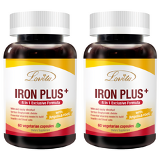 Lovita 當歸亞鐵素食膠囊 60顆, 甘胺酸螯合亞鐵, 複方補鐵, 2罐