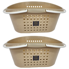 GINII 基尼 多功能衛浴橢圓提籃 MIT台灣設計製造, L(34.7 x 24.6 x 15.6cm), 奶茶色, 2個