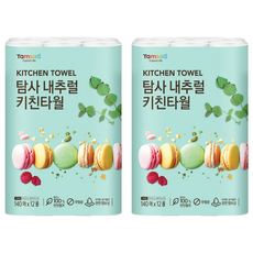 Tamsaa 捲筒式廚房紙巾 140張 100%天然紙漿, 12捲, 2袋