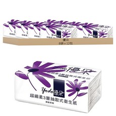 優朵 超細柔3層抽取式花紋衛生紙, 100%原生紙漿, 無螢光劑, 400度高溫殺菌, 90張, 12包, 8袋