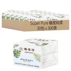 SUPER PURE 單抽式柔拭紙巾 細緻柔軟, 300張, 30包