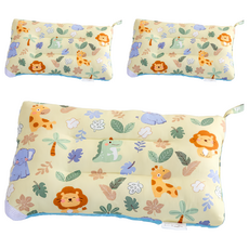 愛北鼻 獨家加厚水洗枕,3入 - 寶寶專用，柔軟舒適，可愛動物圖案, 黃森林夥伴, 43 x 28cm
