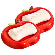 蕉蕉購物 蘋果陶瓷瀝水肥皂盒 紅色, 2個