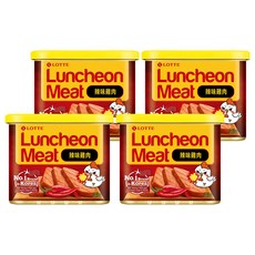 LOTTE 樂天 辣味雞肉午餐肉 韓國原裝進口 香辣夠味 質地軟嫩 煎炒煮炸皆宜, 340g, 4罐